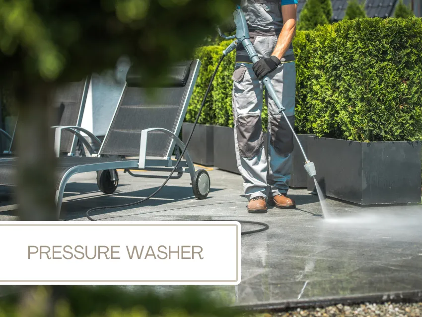 patio cleaning with pressure washers on concrete patio or loose debris