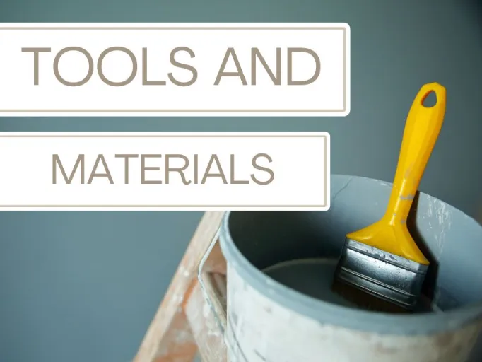 tools and materials to paint patio slabs